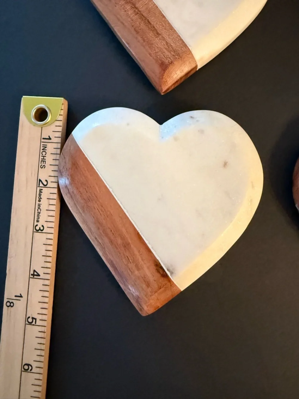 Heart Shaped Marble and Wood Coasters Set Of 4 Made In India